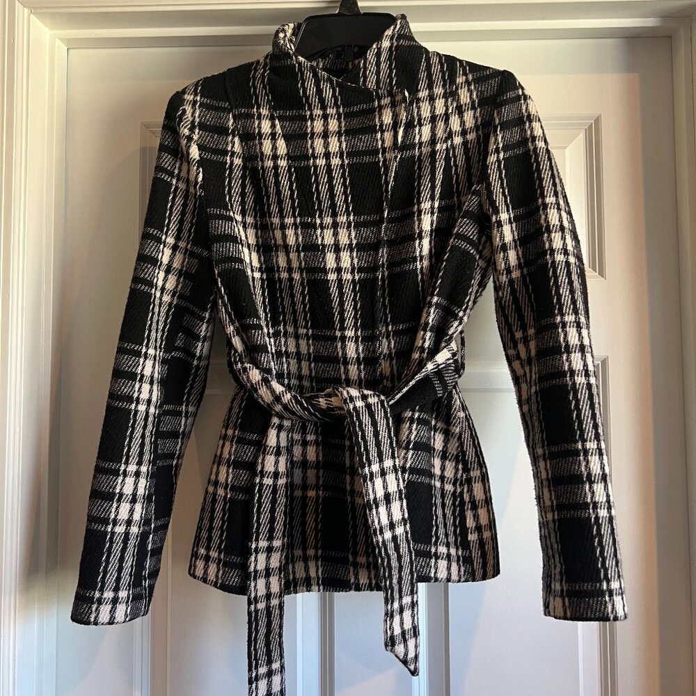 Y2K Preppy New York & Company Black & White Plaid Wool Jacket size XS